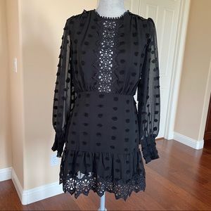 NWT LULUS black sheer long sleeve textured dress
